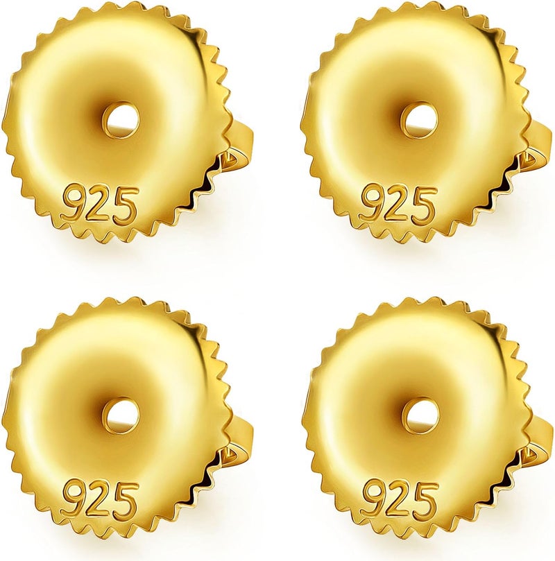 DELECOE 2-Pairs Gold Screw Earring Backs Fit for Threaded Post .032"/20 Gauge, 14K Gold Plated Sterling Silver Screw on Earring Backs Replacements for Diamond Earring Studs, Hypoallergenic Secure - Image 1